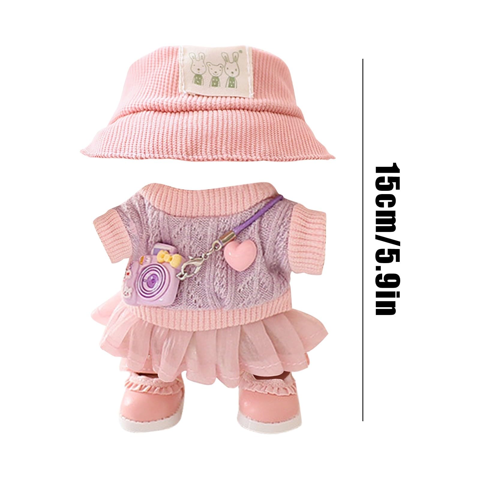 17cm Clothes Set for Dog NO Doll , Hat and Dress Set for dogs Accessories Suit, Cute Outfit for Labubu Dress up Purple