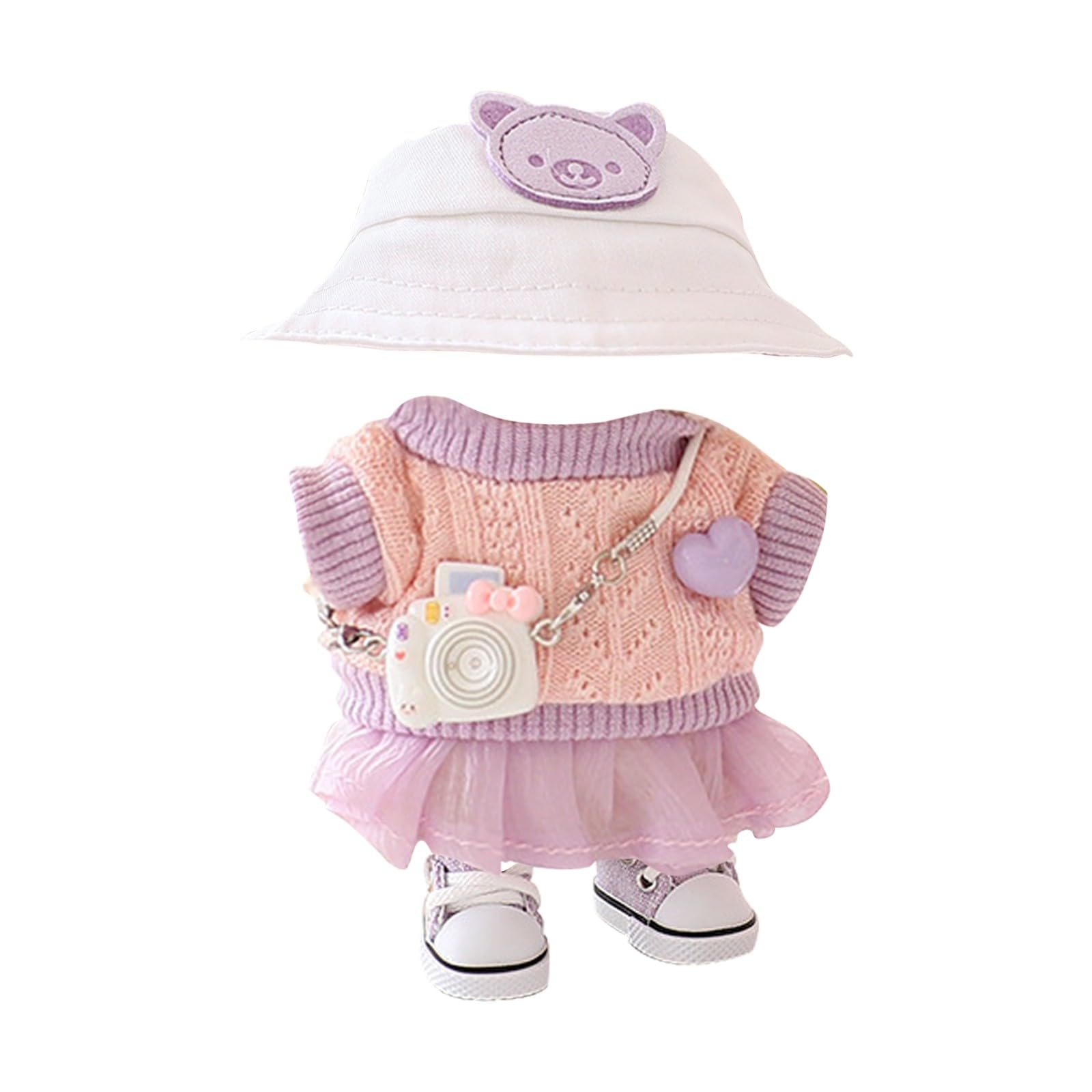 17cm Clothes Set for Dog NO Doll , Hat and Dress Set for dogs Accessories Suit, Cute Outfit for Labubu Dress up Purple