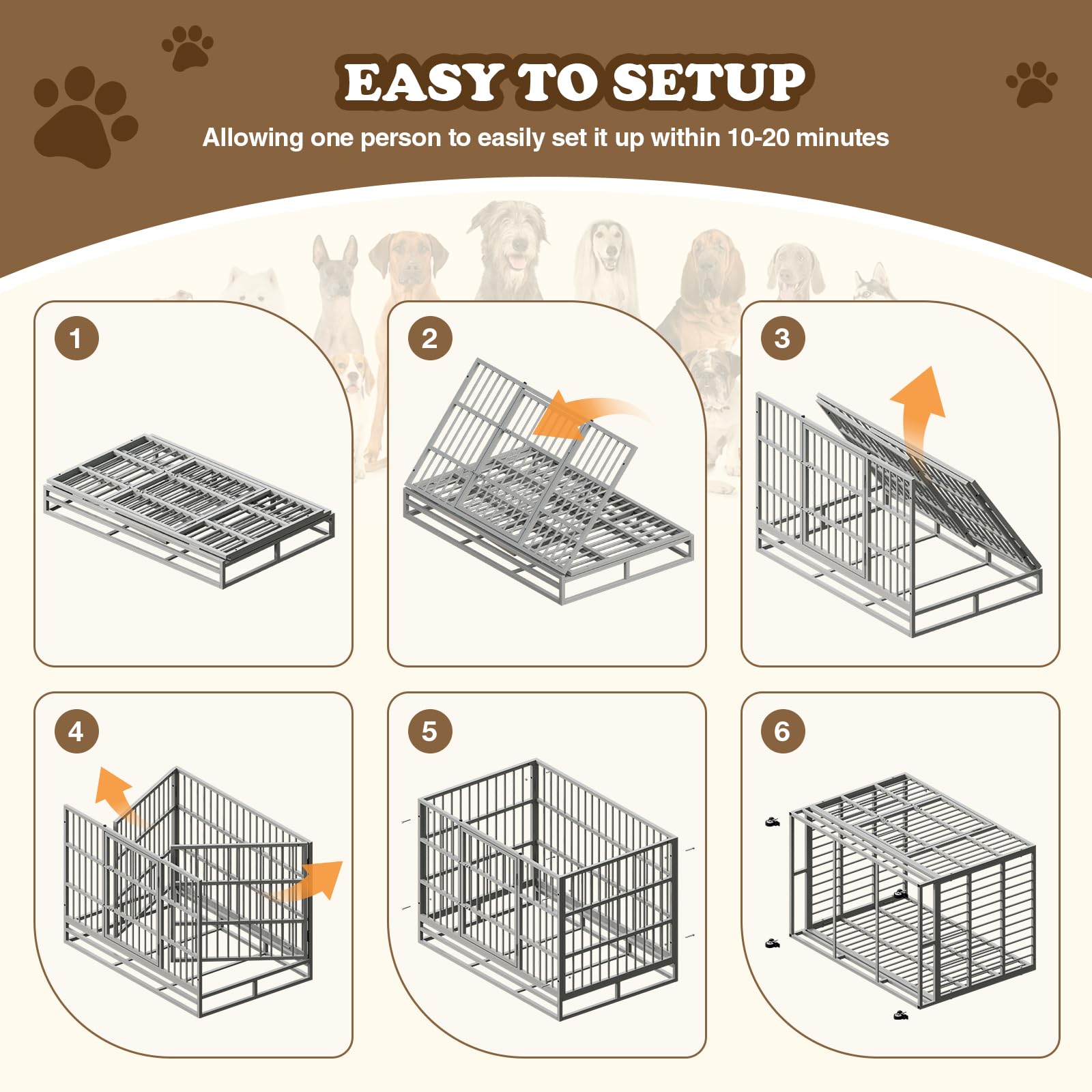 Indestructible Dog Crate with Removable Tray - 37/42/46 Inch Heavy Duty Steel Kennel
