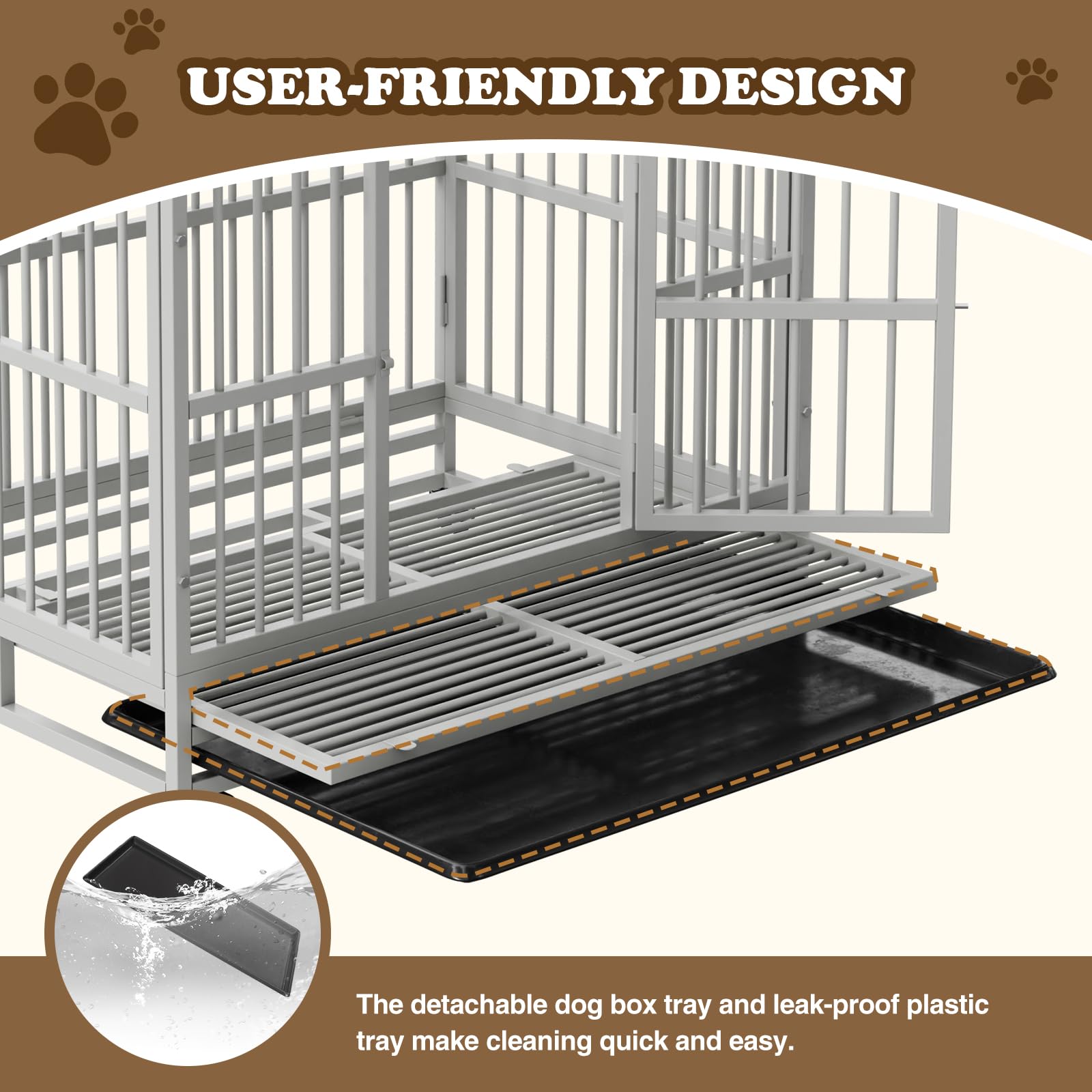 Indestructible Dog Crate with Removable Tray - 37/42/46 Inch Heavy Duty Steel Kennel