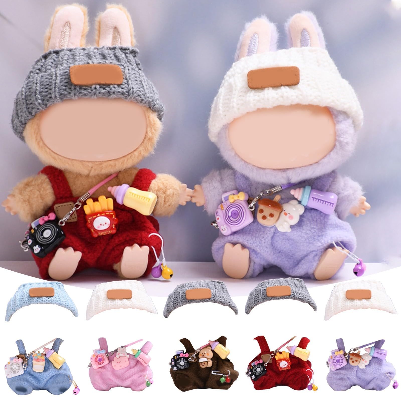 17cm Clothes Set for Dog NO Doll , Hat and Dress Set for dogs Accessories Suit, Cute Outfit for Labubu Dress up Purple