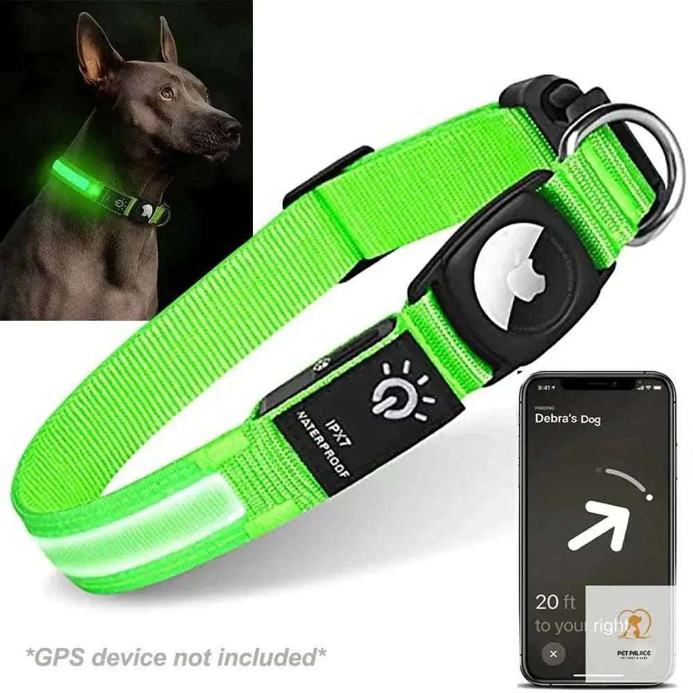 For Apple Airtag GPS Finder Led Dog Collar WaterProof Light USB Chargeable Luminous collar Pet For Apple Air Tag Tracker Case Pet palace shop