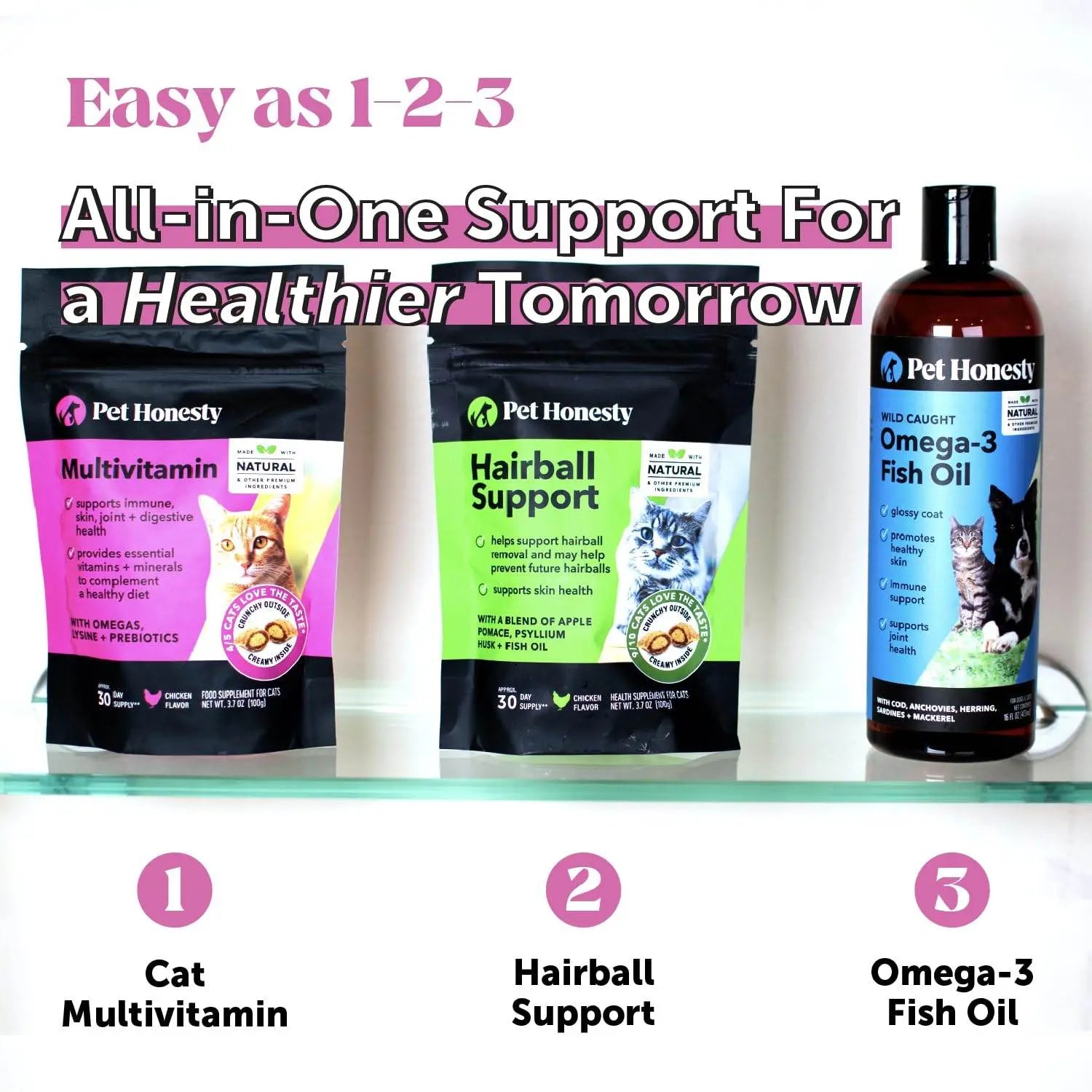 Pet Honesty Cat Multivitamin Crunchy & Creamy Chews - Cat Treats for Health + Immune, Cat Joint Support, Skin & Coat, & Digestion - Omega 3s, Lysine & Probiotic Cat Vitamins - 30 Day Supply Pet palace shop