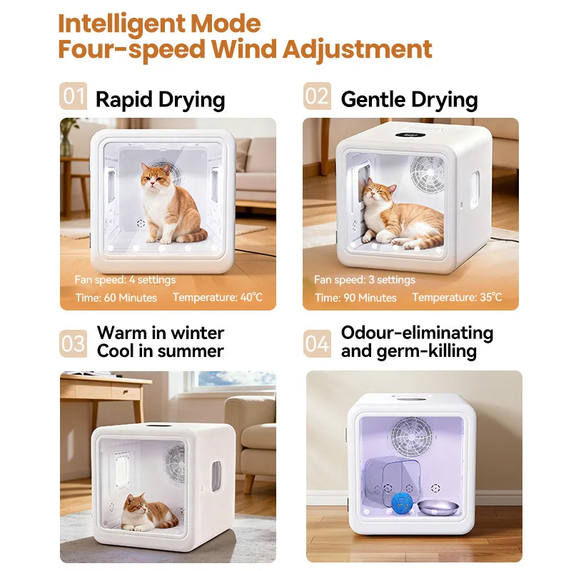مجفف شعر الحيوانات الأليفة الأوتوماتيكي القابل للطي - صندوق مجفف شعر القطط الاحترافي
