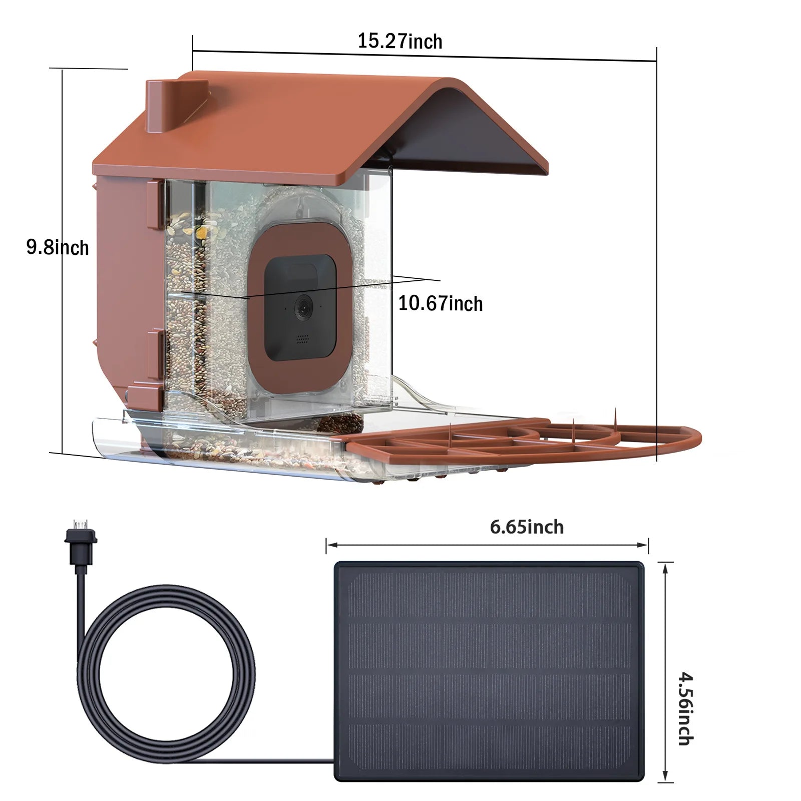 وحدة تغذية الطيور مع حافظات الكاميرا ولوحة الطاقة الشمسية