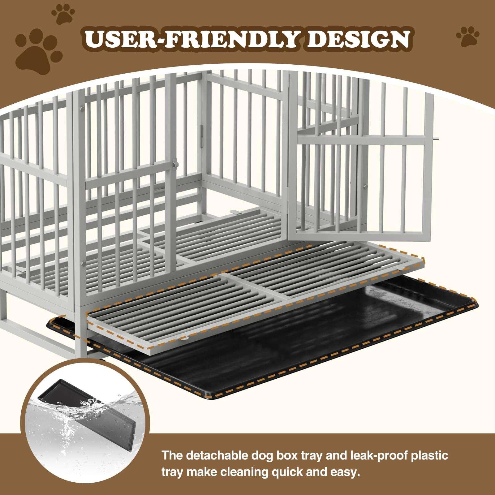 Indestructible Dog Crate with Removable Tray - 37/42/46 Inch Heavy Duty Steel Kennel