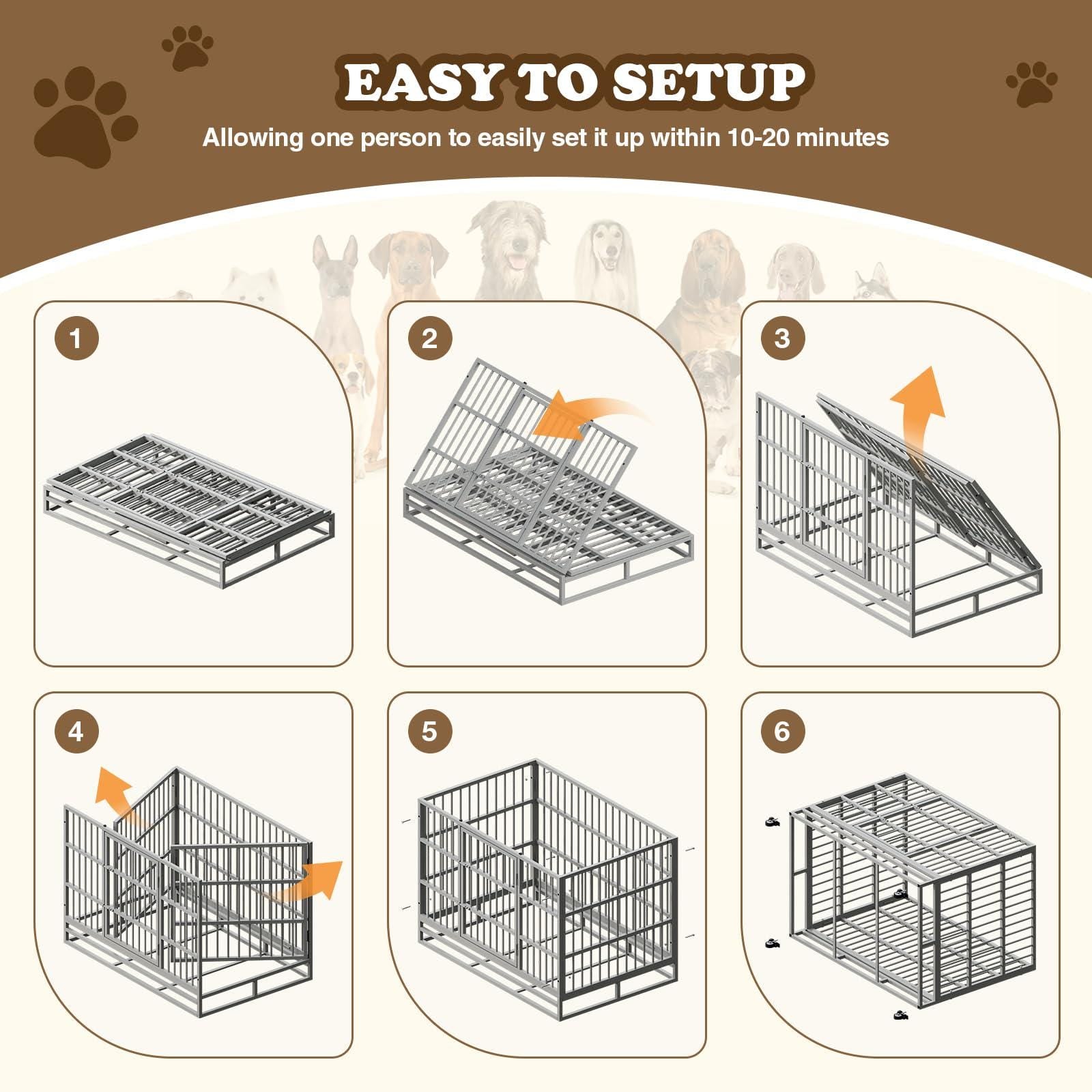 Indestructible Dog Crate with Removable Tray - 37/42/46 Inch Heavy Duty Steel Kennel